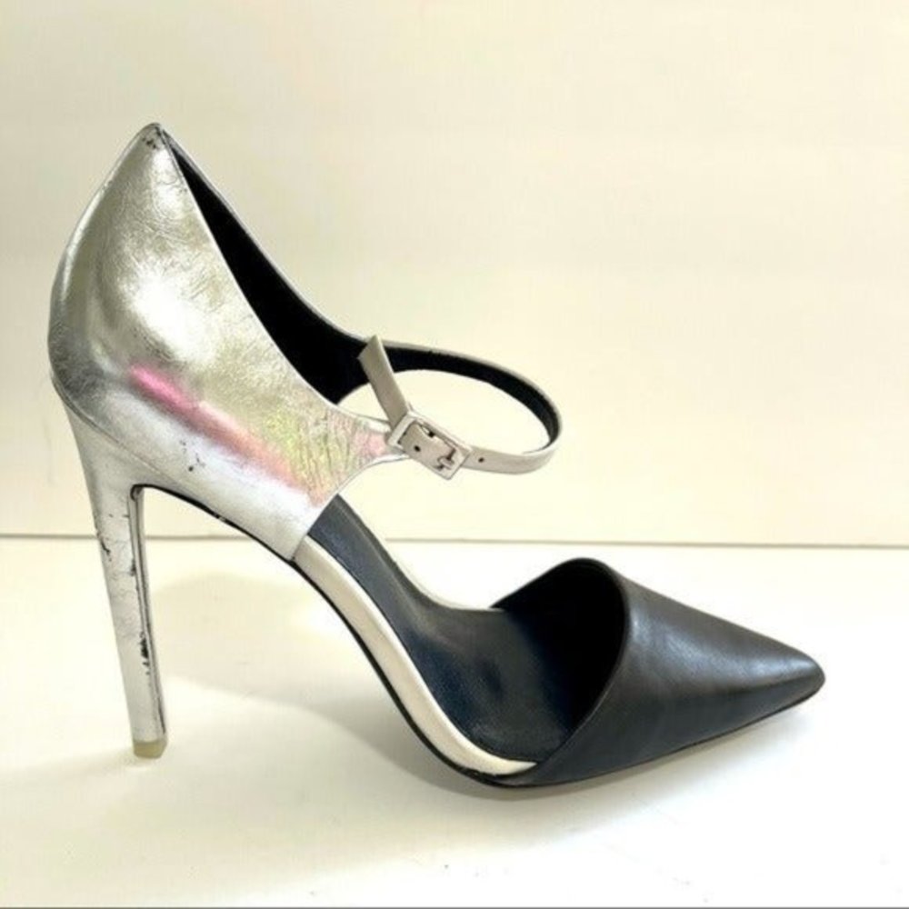L.A.M.B Black & Silver Leather Heels #8